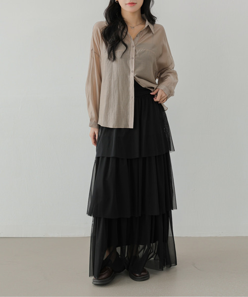 ECLIN（エクラン）の「ティアードチュールフリルスカート（スカート・レディース・アイボリー/ブラック/グレー・S/M/L）」の14枚目の写真