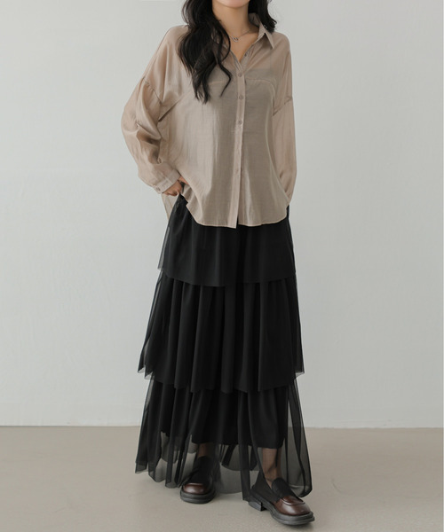 ECLIN（エクラン）の「ティアードチュールフリルスカート（スカート・レディース・アイボリー/ブラック/グレー・S/M/L）」の5枚目の写真