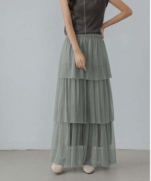 ECLIN（エクラン）の「ティアードチュールフリルスカート（スカート・レディース・アイボリー/ブラック/グレー・S/M/L）」の4枚目の写真