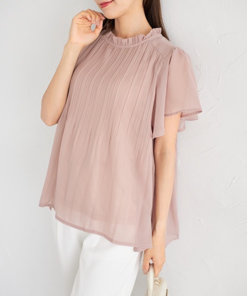 tocco closet(トッコ クローゼット)の「【ZOZO限定】フリルプチハイネックプリーツブラウス(シャツ/ブラウス・レディース・ピンクベージュ/サックスブルー/オフホワイト/ネイビー・M)」の4枚目の写真