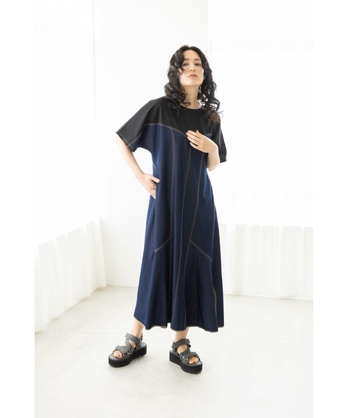 OSMOSIS（オズモーシス）の「テンセルデニム切替ワンピース（ワンピース・レディース・ブラック/ブルー・ONE SIZE）」の9枚目の写真