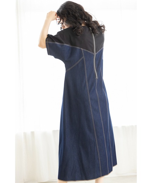 OSMOSIS（オズモーシス）の「テンセルデニム切替ワンピース（ワンピース・レディース・ブラック/ブルー・ONE SIZE）」の5枚目の写真