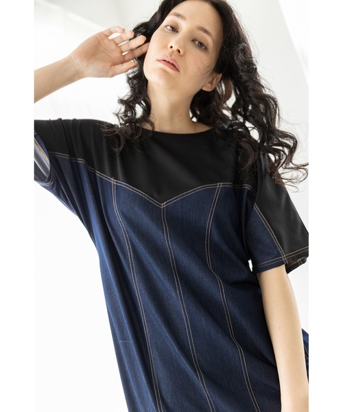 OSMOSIS（オズモーシス）の「テンセルデニム切替ワンピース（ワンピース・レディース・ブラック/ブルー・ONE SIZE）」の4枚目の写真