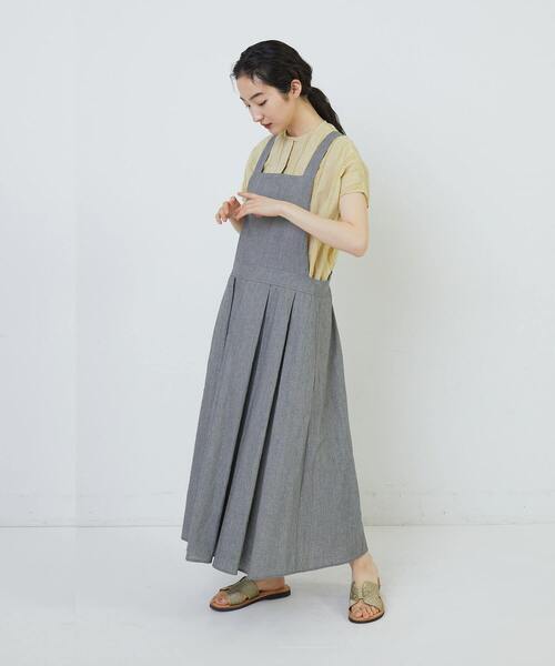 conges payes ADIEU TRISTESSE(コンジェ ペイエ アデュートリステス)の「コットンリネンワッシャーエプロンワンピース(ワンピース・レディース・ブラウン/グレー・38)」の6枚目の写真