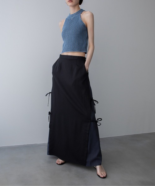 VACANCY(ヴァカンシー)の「サイドリボン配色ロングスカート(スカート・レディース・ブラック/グレー・LARGE/MEDIUM)」の3枚目の写真