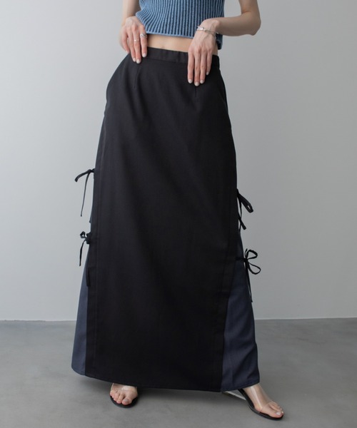VACANCY(ヴァカンシー)の「サイドリボン配色ロングスカート(スカート・レディース・ブラック/グレー・LARGE/MEDIUM)」の22枚目の写真