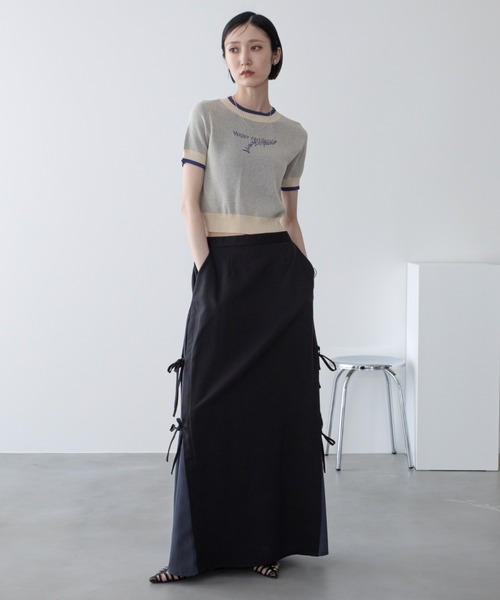 VACANCY(ヴァカンシー)の「サイドリボン配色ロングスカート(スカート・レディース・ブラック/グレー・LARGE/MEDIUM)」の9枚目の写真