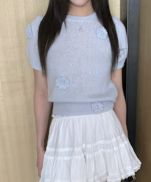 Vipoa(ヴィポア)の「flower decoration summer knit(ニット/セーター・レディース・アイボリー/ブルー・FREE)」の12枚目の写真