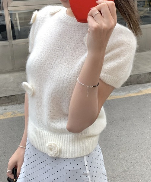 Vipoa(ヴィポア)の「flower decoration summer knit(ニット/セーター・レディース・アイボリー/ブルー・FREE)」の7枚目の写真
