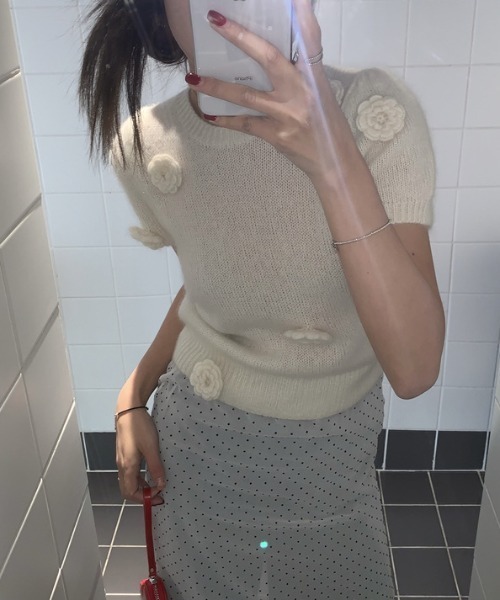 Vipoa(ヴィポア)の「flower decoration summer knit(ニット/セーター・レディース・アイボリー/ブルー・FREE)」の9枚目の写真