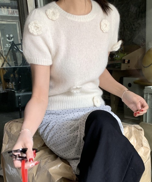 Vipoa(ヴィポア)の「flower decoration summer knit(ニット/セーター・レディース・アイボリー/ブルー・FREE)」の19枚目の写真