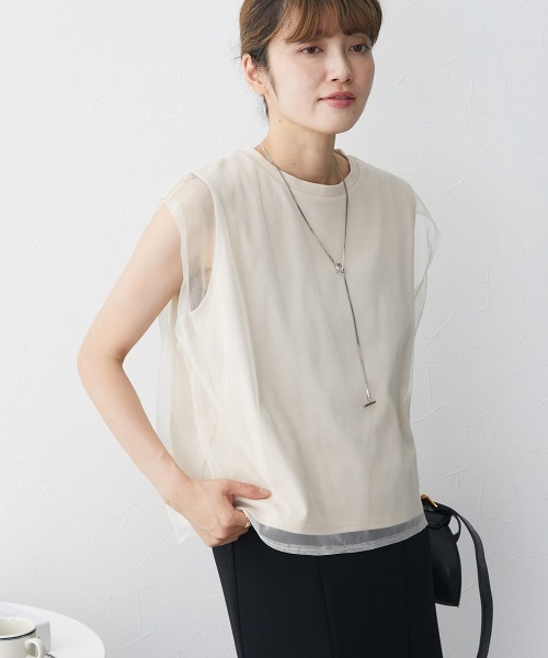 nissen(ニッセン)の「【販売終了】チュールレイヤードスリーブTシャツ(Tシャツ/カットソー・レディース・ベージュ/オフホワイト/ブラック・L/M)」の22枚目の写真