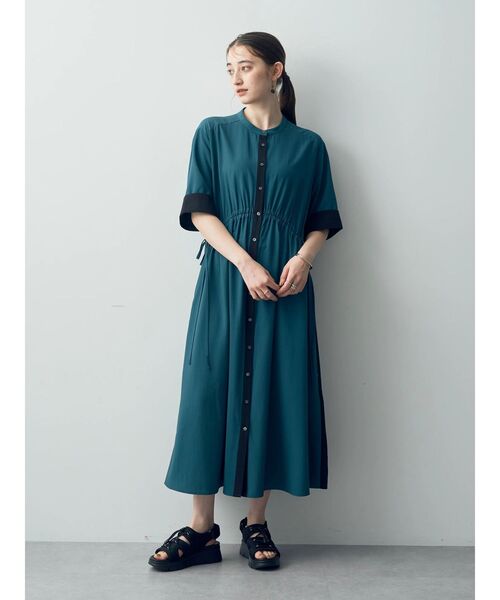 Editt by YECCA VECCA（エディットバイイェッカヴェッカ）の「ドロストデザインシャツワンピース（シャツワンピース・レディース・ブラック/カーキ/グリーン・FREE）」の6枚目の写真