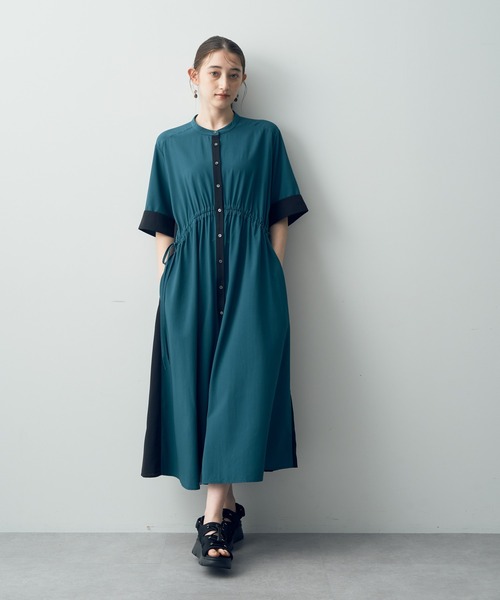 Editt by YECCA VECCA（エディットバイイェッカヴェッカ）の「ドロストデザインシャツワンピース（シャツワンピース・レディース・ブラック/カーキ/グリーン・FREE）」の3枚目の写真