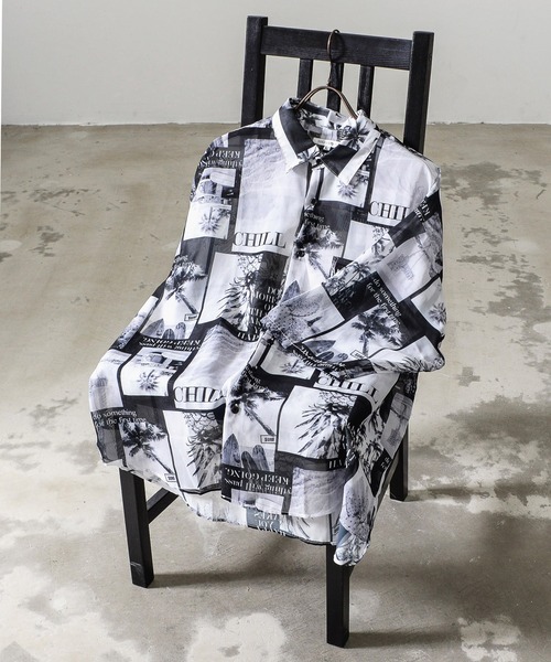 Revo.(レボ)の「オーガンジー 総柄シャツ オーバーサイズ シアーシャツ 半袖(シャツ/ブラウス・メンズ・ホワイト/ホワイト系その他/ブラック×ホワイト/ブラック・M/L)」の4枚目の写真