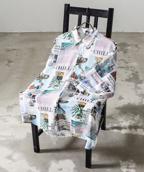 Revo.(レボ)の「オーガンジー 総柄シャツ オーバーサイズ シアーシャツ 半袖(シャツ/ブラウス・メンズ・ホワイト/ホワイト系その他/ブラック×ホワイト/ブラック・M/L)」の2枚目の写真