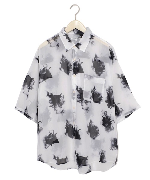 Revo.(レボ)の「オーガンジー 総柄シャツ オーバーサイズ シアーシャツ 半袖(シャツ/ブラウス・メンズ・ホワイト/ホワイト系その他/ブラック×ホワイト/ブラック・M/L)」の5枚目の写真