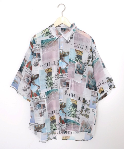 Revo.(レボ)の「オーガンジー 総柄シャツ オーバーサイズ シアーシャツ 半袖(シャツ/ブラウス・メンズ・ホワイト/ホワイト系その他/ブラック×ホワイト/ブラック・M/L)」の7枚目の写真