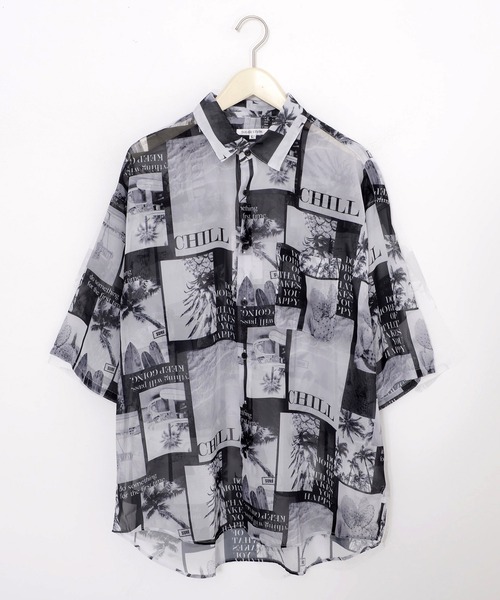 Revo.(レボ)の「オーガンジー 総柄シャツ オーバーサイズ シアーシャツ 半袖(シャツ/ブラウス・メンズ・ホワイト/ホワイト系その他/ブラック×ホワイト/ブラック・M/L)」の8枚目の写真