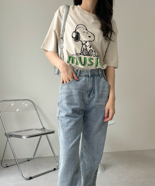 SNOOPY（スヌーピー）の「【PEANUTS/SNOOPY】別注 ピーナッツ スヌーピー 「MUSIC」ヴィンテージ風Tシャツ（Tシャツ/カットソー・レディース・ライトブルー/ブラック/アイボリー・S/M/L/XL）」の18枚目の写真