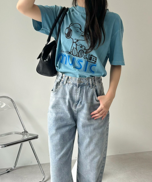 SNOOPY（スヌーピー）の「【PEANUTS/SNOOPY】別注 ピーナッツ スヌーピー 「MUSIC」ヴィンテージ風Tシャツ（Tシャツ/カットソー・レディース・ライトブルー/ブラック/アイボリー・S/M/L/XL）」の22枚目の写真