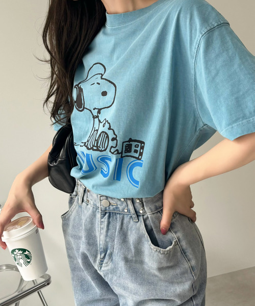 SNOOPY（スヌーピー）の「【PEANUTS/SNOOPY】別注 ピーナッツ スヌーピー 「MUSIC」ヴィンテージ風Tシャツ（Tシャツ/カットソー・レディース・ライトブルー/ブラック/アイボリー・S/M/L/XL）」の15枚目の写真