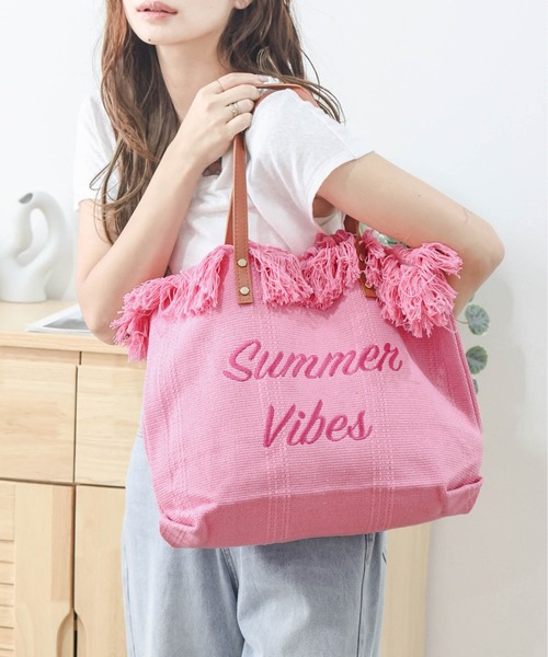 ピンク フリンジ付きトートバッグ ピンク フリンジ付きトートバッグ バッグ（ピンク/桃色系
