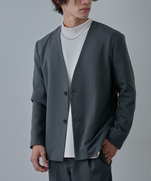 COLONY 2139（コロニートゥーワンスリーナイン）の「ウォッシャブルケアノーカラージャケット（ノーカラージャケット・メンズ・グレー/ブラック・LARGE/MEDIUM）」の7枚目の写真