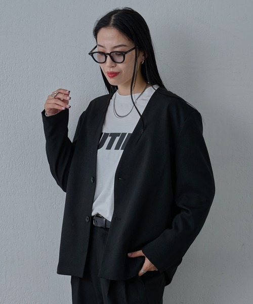 COLONY 2139（コロニートゥーワンスリーナイン）の「ウォッシャブルケアノーカラージャケット（ノーカラージャケット・メンズ・グレー/ブラック・LARGE/MEDIUM）」の6枚目の写真