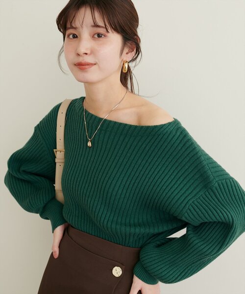 natural couture（ナチュラルクチュール）の「もちもちワイドリブぽわ袖ニット（ニット/セーター・レディース・グレー/ブラック/アイボリー/ボルドー/グリーン/モカ/ラベンダー・FREE）」の6枚目の写真