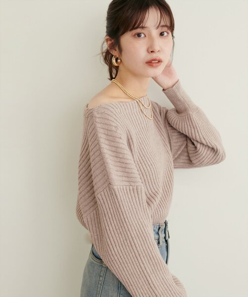 natural couture（ナチュラルクチュール）の「もちもちワイドリブぽわ袖ニット（ニット/セーター・レディース・グレー/ブラック/アイボリー/ボルドー/グリーン/モカ/ラベンダー・FREE）」の5枚目の写真