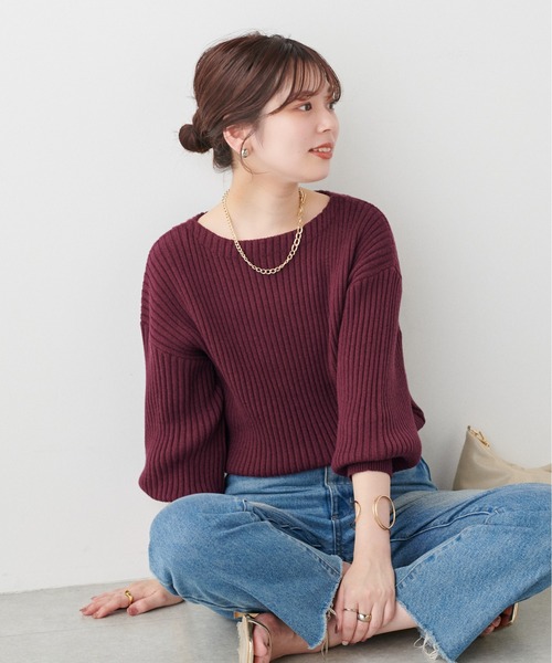 natural couture（ナチュラルクチュール）の「もちもちワイドリブぽわ袖ニット（ニット/セーター・レディース・グレー/ブラック/アイボリー/ボルドー/グリーン/モカ/ラベンダー・FREE）」の7枚目の写真