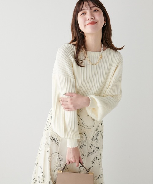 natural couture（ナチュラルクチュール）の「もちもちワイドリブぽわ袖ニット（ニット/セーター・レディース・グレー/ブラック/アイボリー/ボルドー/グリーン/モカ/ラベンダー・FREE）」の10枚目の写真