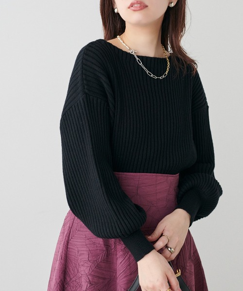 natural couture（ナチュラルクチュール）の「もちもちワイドリブぽわ袖ニット（ニット/セーター・レディース・グレー/ブラック/アイボリー/ボルドー/グリーン/モカ/ラベンダー・FREE）」の12枚目の写真