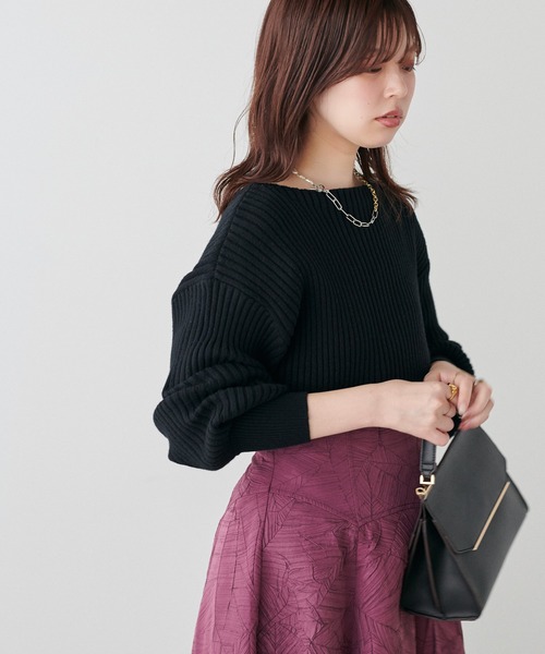 natural couture（ナチュラルクチュール）の「もちもちワイドリブぽわ袖ニット（ニット/セーター・レディース・グレー/ブラック/アイボリー/ボルドー/グリーン/モカ/ラベンダー・FREE）」の13枚目の写真