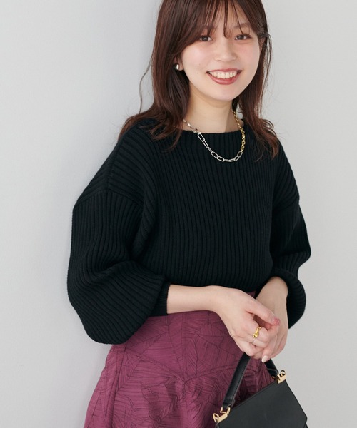 natural couture（ナチュラルクチュール）の「もちもちワイドリブぽわ袖ニット（ニット/セーター・レディース・グレー/ブラック/アイボリー/ボルドー/グリーン/モカ/ラベンダー・FREE）」の14枚目の写真