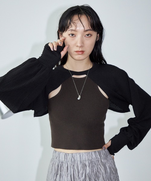 bita.(ビタ)の「JQショート2wayトップス(Tシャツ/カットソー・レディース・ブラック/ホワイト・FREE)」の6枚目の写真