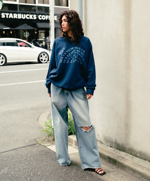 ROOPTOKYO（ループトウキョウ）の「【SEA LA VIEW / シーラビユウ】オーバーサイズ 英字ロゴプリントスウェット 裏毛 ユニセックス オーバーサイズ（スウェット・レディース・ホワイト/ネイビー/サックスブルー・L/M）」の10枚目の写真