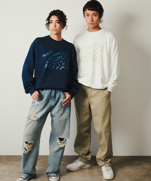 ROOPTOKYO（ループトウキョウ）の「【SEA LA VIEW / シーラビユウ】オーバーサイズ 英字ロゴプリントスウェット 裏毛 ユニセックス オーバーサイズ（スウェット・レディース・ホワイト/ネイビー/サックスブルー・L/M）」の14枚目の写真