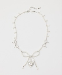 F/PEARL MIX RIBBON N/C フェイクパール ミックス リボン ネックレス