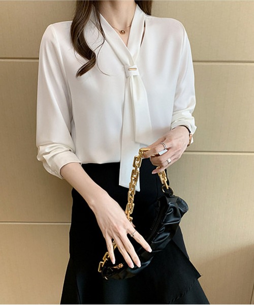 BLANC FICELLE(ブランフィセル)の「リボンシャツ(シャツ/ブラウス・レディース・アイボリー/ブルー/ピンク・M/L/XL/S)」の8枚目の写真