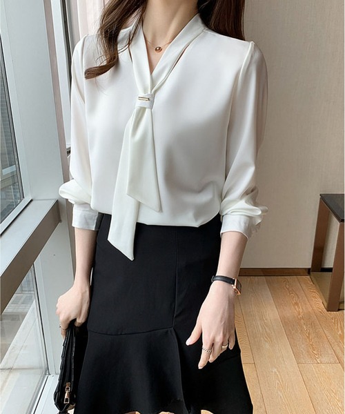 BLANC FICELLE(ブランフィセル)の「リボンシャツ(シャツ/ブラウス・レディース・アイボリー/ブルー/ピンク・M/L/XL/S)」の9枚目の写真