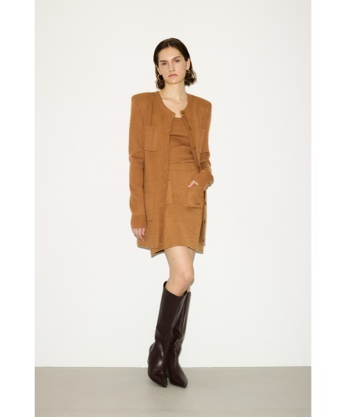 THROW by SLY（スローバイスライ）の「THROW　RIB HG BARE TOP リブ ハイゲージ ブラ トップ（キャミソール・レディース・キャメル/ブラック・FREE）」の6枚目の写真