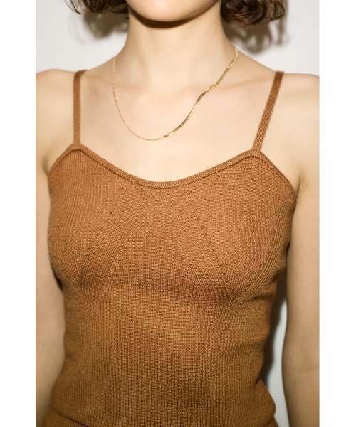 THROW by SLY（スローバイスライ）の「THROW　RIB HG BARE TOP リブ ハイゲージ ブラ トップ（キャミソール・レディース・キャメル/ブラック・FREE）」の9枚目の写真