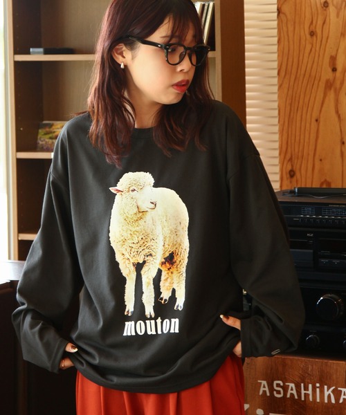 ZIP FIVE(ジップファイブ)の「【ZIP FIVE】 天竺 ホワイト アニマル プリント 刺繍 ロングスリーブ Tシャツ / 猫 / 長袖 / ロンT(Tシャツ/カットソー・レディース・グレー系2/グレー系3/グレー系/チャコール/グレー系1・MEDIUM/LARGE/X-LARGE)」の1枚目の写真