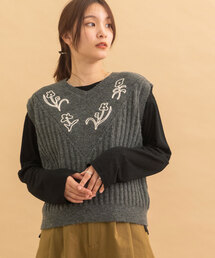 POU DOU DOU | フラワー刺繍ニットベスト(ベスト)