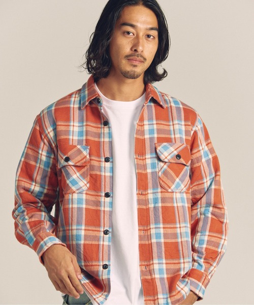 JACKROSE（ジャックローズ）の「JE HEAVY FLANNEL CHECK WORK SHIRTS（シャツ/ブラウス・メンズ・レンガ/サックスブルー/ホワイト/アイボリー/オレンジ/ネイビー・XL/L/M）」の5枚目の写真