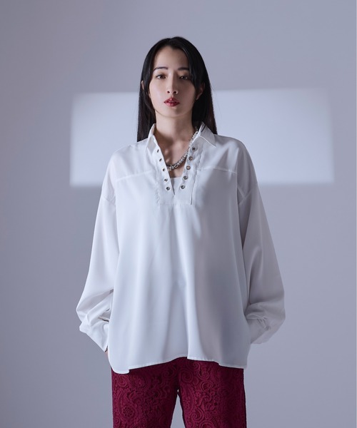 Ellno Loset（エルノロゼット）の「レースアップスキッパーシャツ/LS（シャツ/ブラウス・メンズ・ブラック/オフホワイト/ボルドー/ブルー系その他・LARGE/MEDIUM/SMALL）」の6枚目の写真