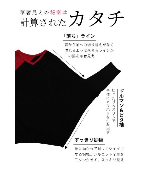 Sawa a la mode（サワアラモード）の「配色ドルマンリブニット（ニット/セーター・レディース・ブラック/グレー/レッド・FREE）」の6枚目の写真