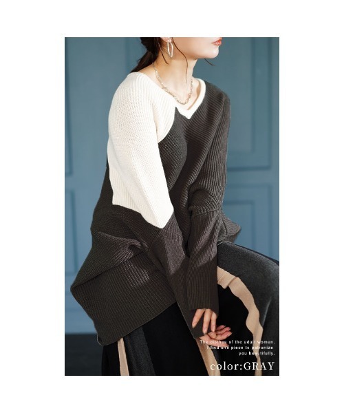 Sawa a la mode（サワアラモード）の「配色ドルマンリブニット（ニット/セーター・レディース・ブラック/グレー/レッド・FREE）」の14枚目の写真